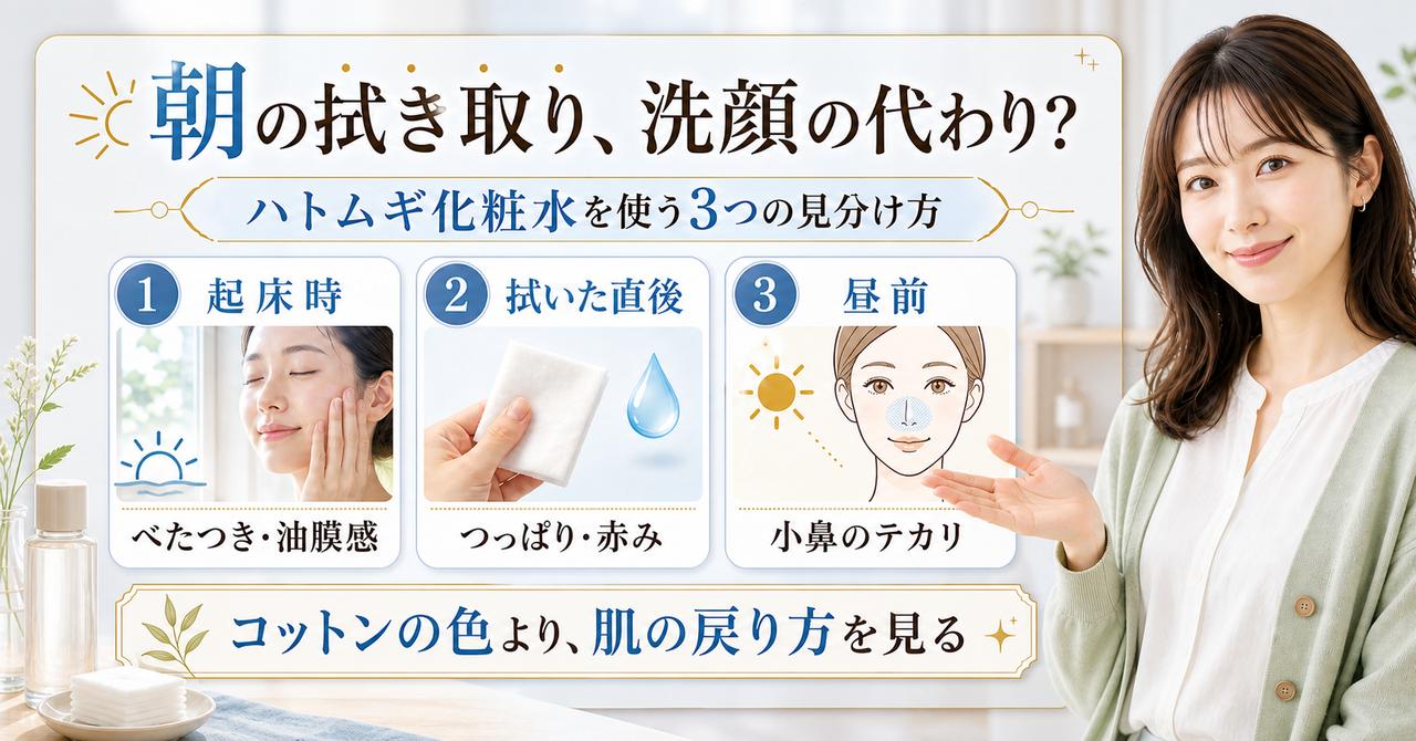 ハトムギ化粧水拭き取り朝の判断ポイントを整理した美容ボード