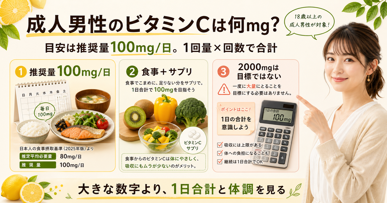 成人男性 ビタミンc 摂取量の判断ポイントを整理した美容ボード