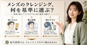 シュウ ウエムラのクレンジングをメンズ向けに落とす対象、翌朝の肌、続けやすさで選ぶ図解
