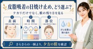 皮脂吸着の日焼け止めをテカリと乾燥、時間と部位で見分ける図解
