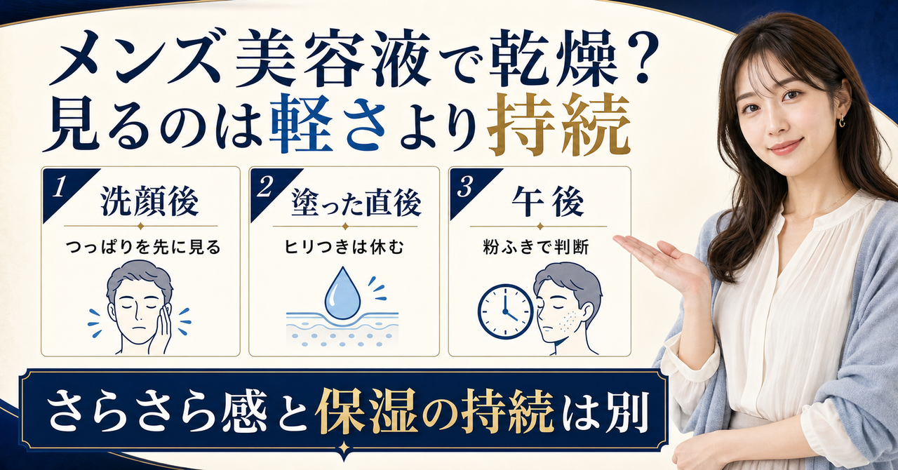 洗顔後や午後の乾燥の時間差からメンズ美容液を選ぶ比較ボード