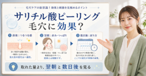 サリチル酸ピーリングの毛穴変化を直後や翌朝や数日後で確認する図解