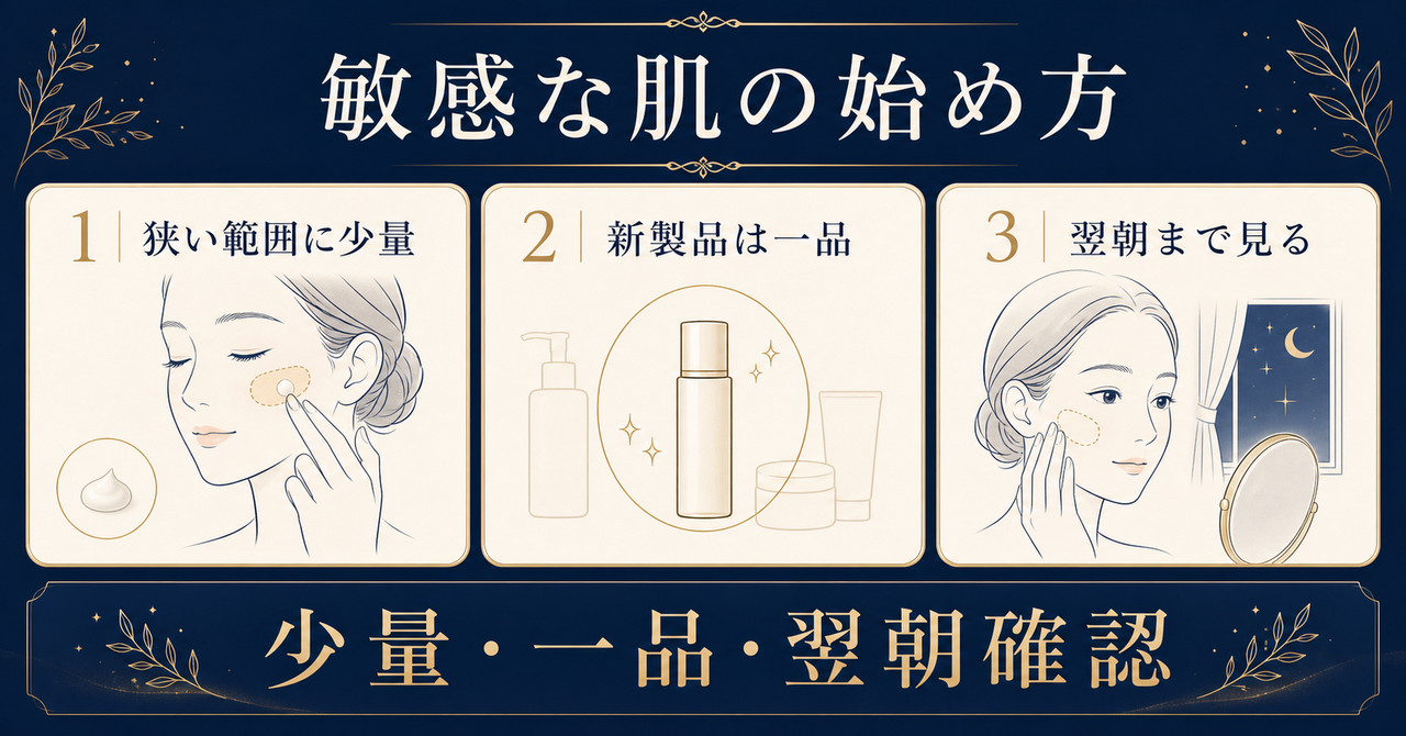 狭い範囲へ少量を使い、新製品を一品に絞って翌朝確認する手順