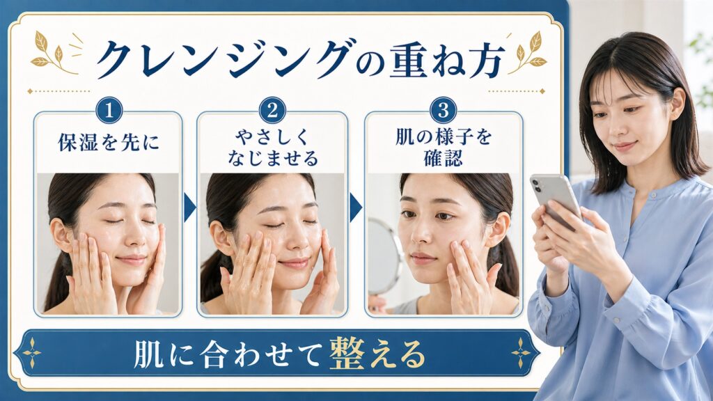 クレンジングと保湿の重ね方を示すBeauty Board