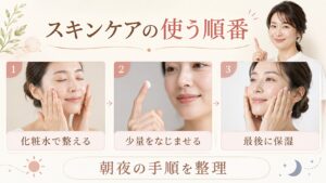 スキンケアの使う順番と朝夜の手順を示す美容ケアカード