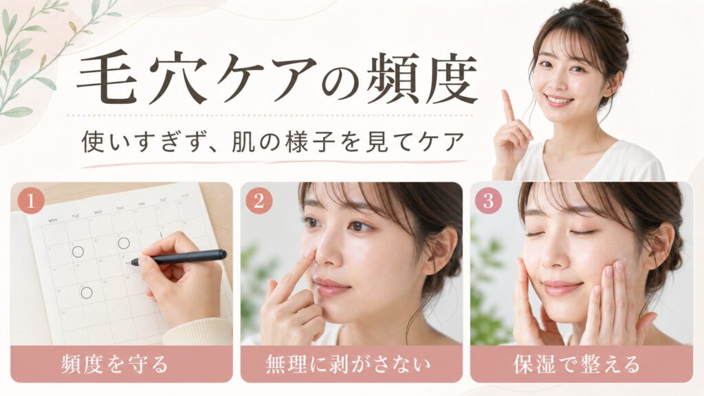 毛穴ケアの頻度と無理なく保湿する方法を示す美容ケアカード