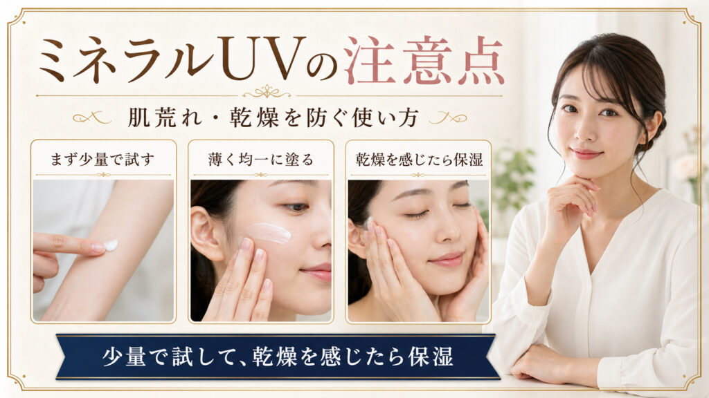ミネラルUVの注意点と肌荒れ・乾燥を防ぐ使い方を示すBeauty Board