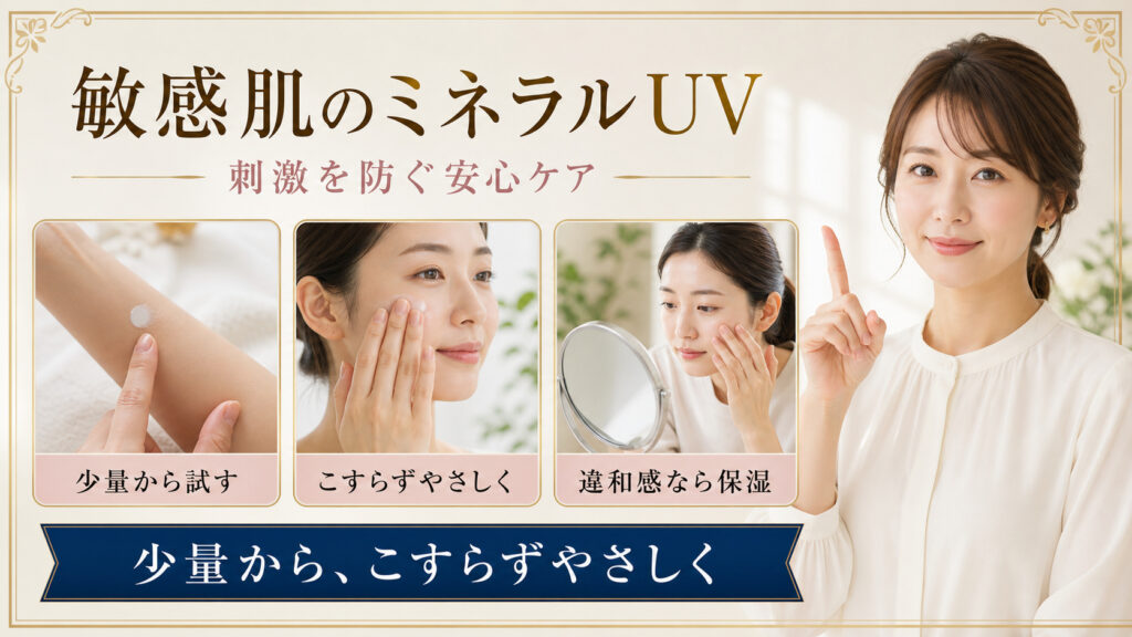 敏感肌のミネラルUVで刺激を防ぐ安心ケアを示すBeauty Board