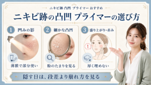 ニキビ跡の凸凹プライマーおすすめを影、粉だまり、赤みで見る美容ボード
