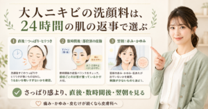 大人ニキビの洗顔料を直後・数時間後・翌朝の肌で選ぶ図解