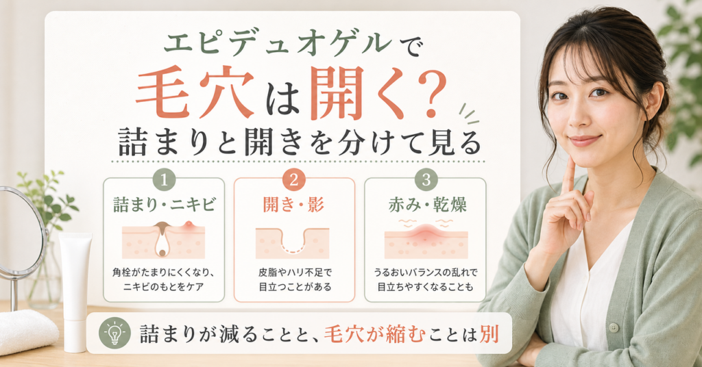 エピデュオゲルで毛穴の開きは変わる？使う前に知りたい薬の位置づけを示すアイキャッチ