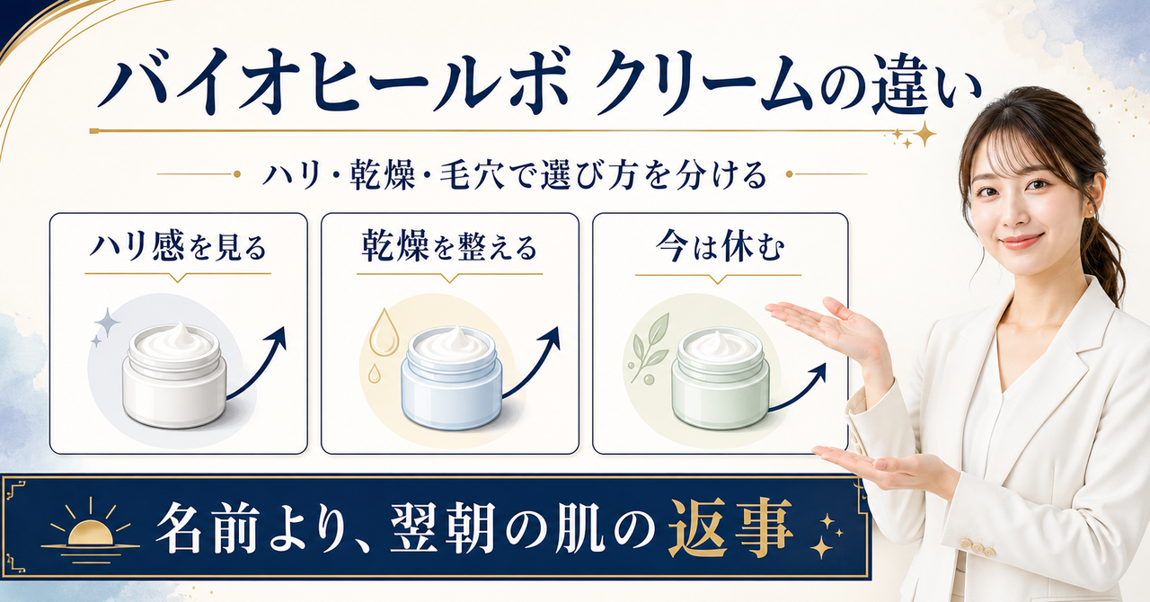 バイオヒールボのクリームの違いは？毛穴ケアで選ぶ時の見分け方を示すアイキャッチ
