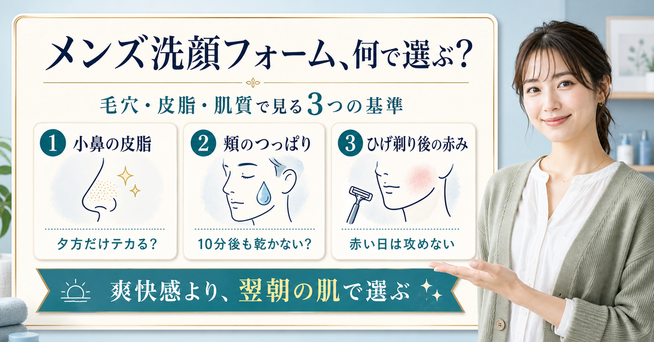 メンズ洗顔フォームを小鼻の皮脂と頬のつっぱりとひげ剃り後の赤みで選ぶビューティーボード