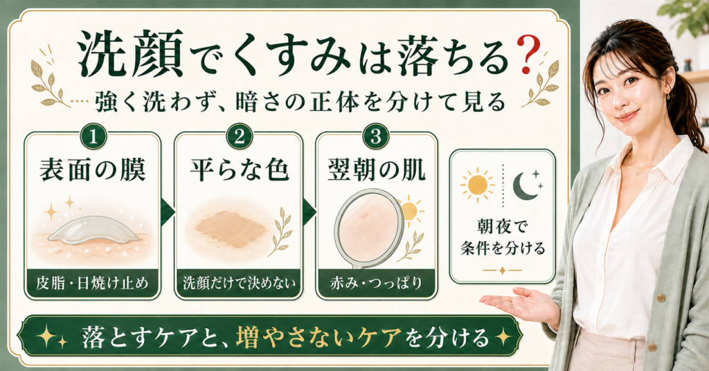 洗顔 くすみ おすすめを肌表面と翌朝で考える図解