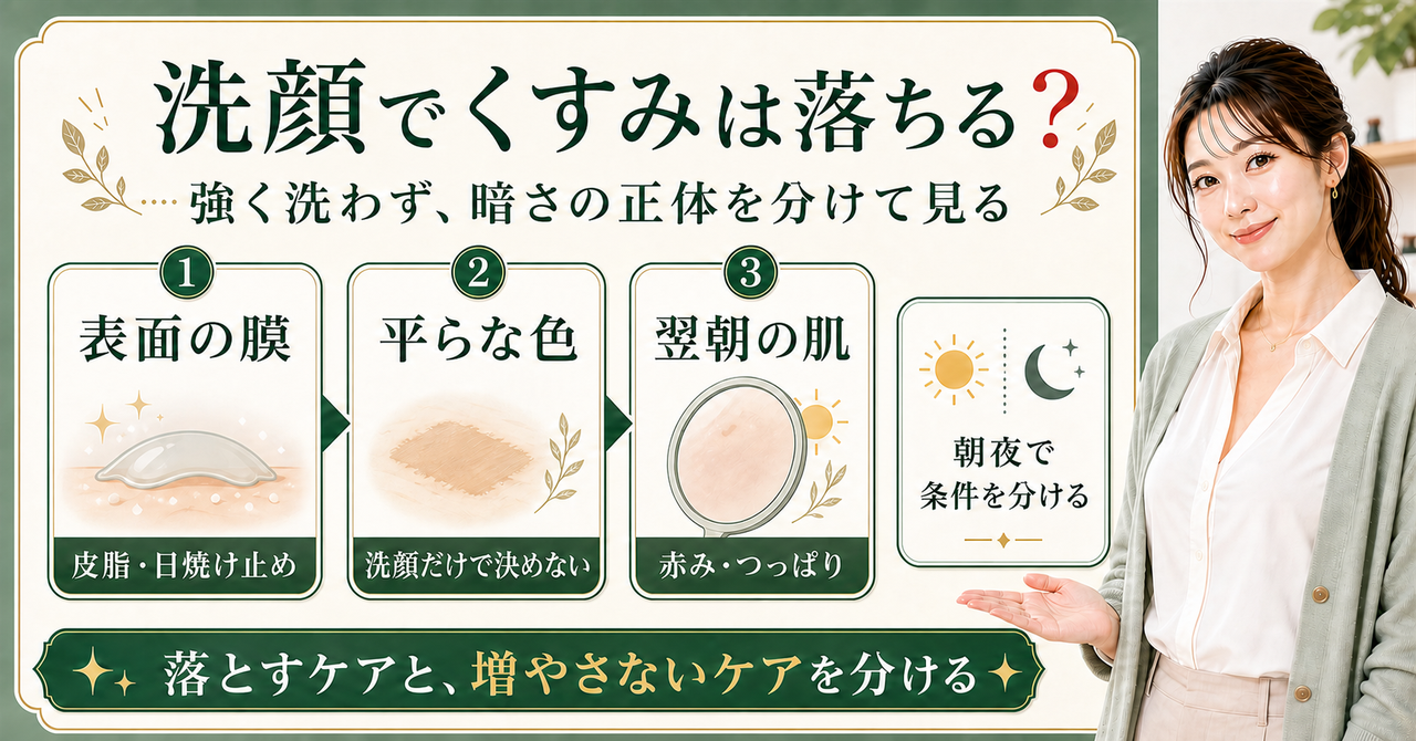 洗顔 くすみ おすすめを肌表面と翌朝で考える図解