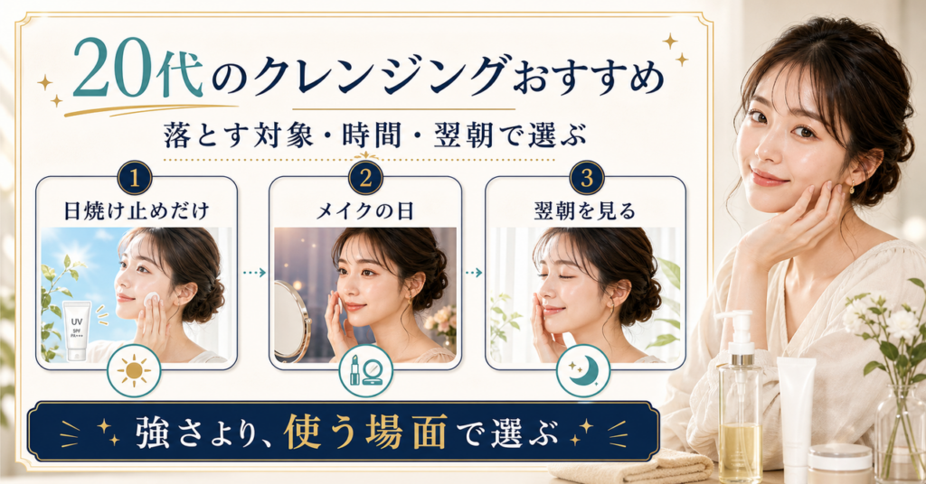 20代がクレンジングを選ぶ視点を示すイメージ