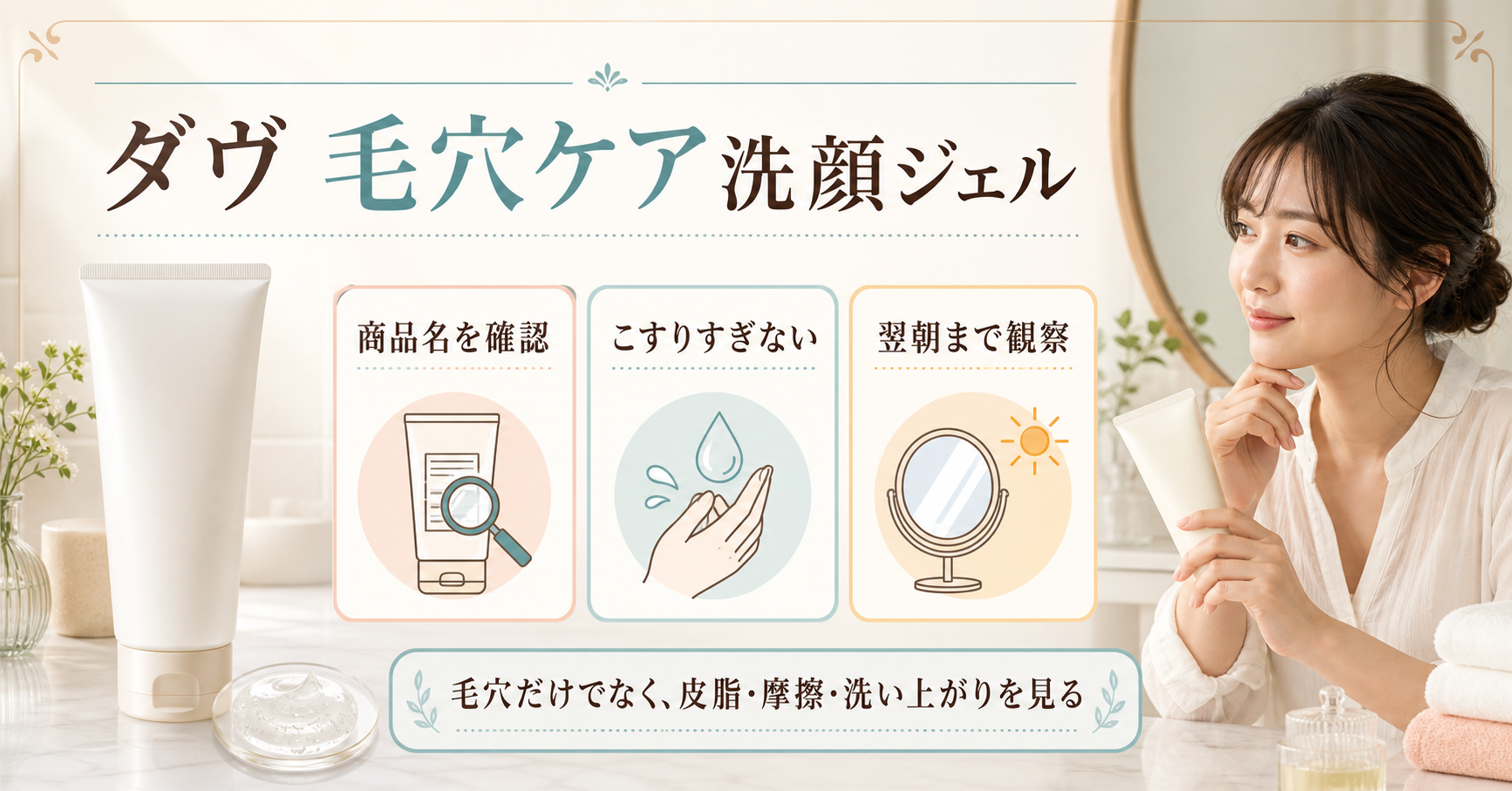 毛穴ケア洗顔ジェルの選び方を示す美容ボード