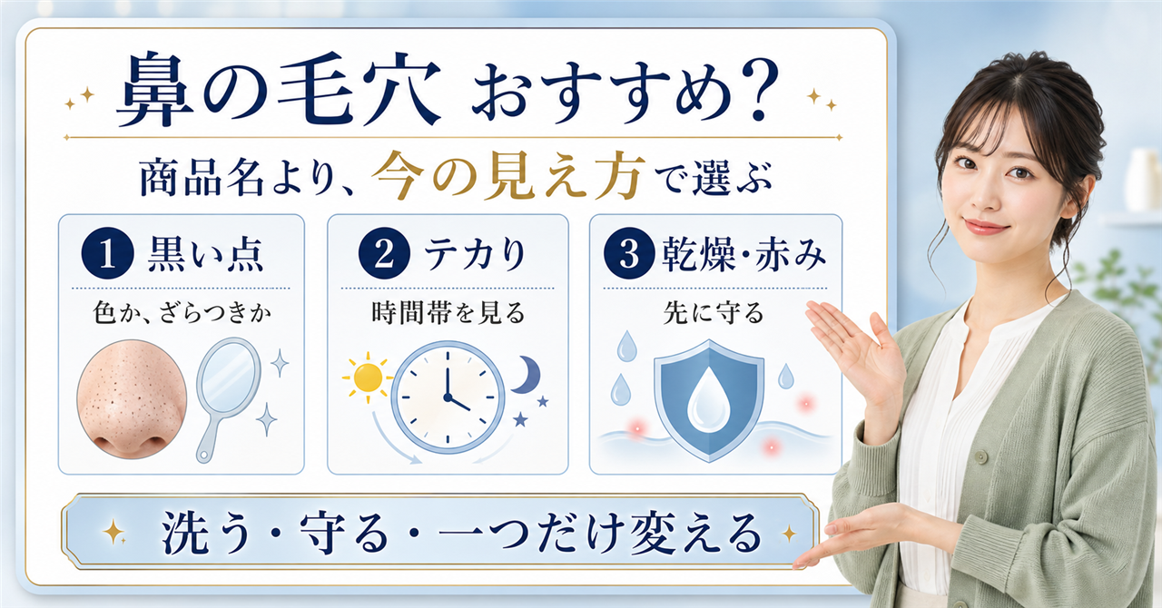 鼻の毛穴おすすめを黒い点・テカり・乾燥赤みで分けて選ぶ解説画像