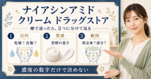 ナイアシンアミド配合クリームをドラッグストアで選ぶときの濃度・膜感・翌朝の見方