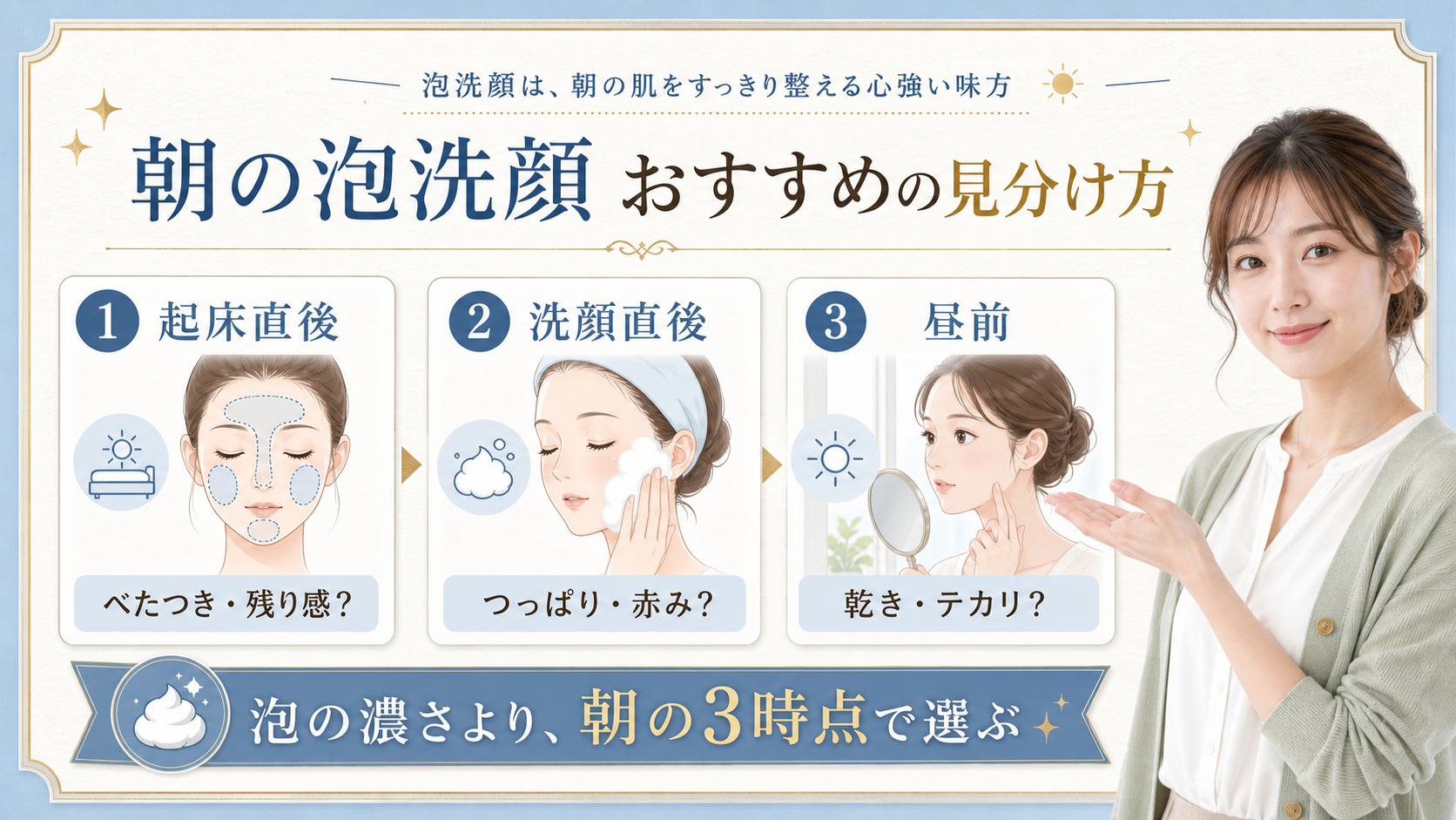 朝の泡洗顔おすすめを起床直後、洗顔直後、昼前で見る美容ボード