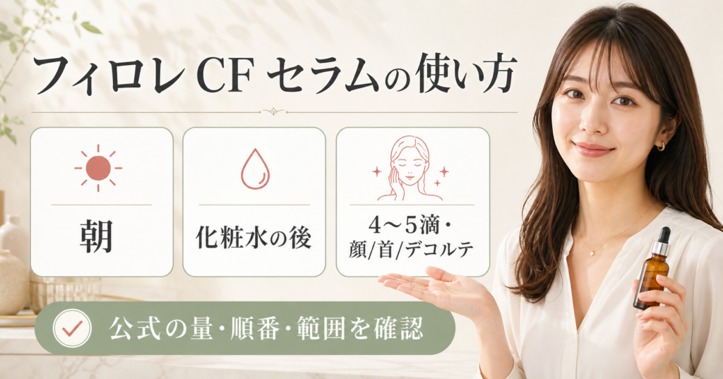 フィロレ CF セラムの使い方を示す美容ボード
