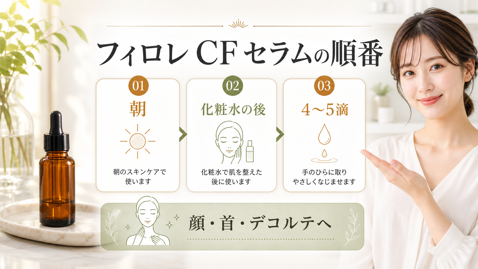 フィロレ CF セラムを使う順番を示す美容ボード