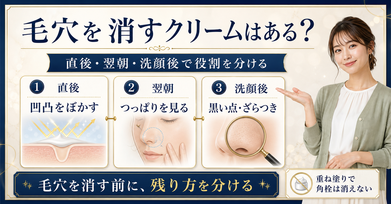 毛穴 消す クリームに対応する記事用アイキャッチ。
