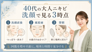 40代の大人ニキビ洗顔を洗顔直後、就寝前、翌朝で見る美容ボード