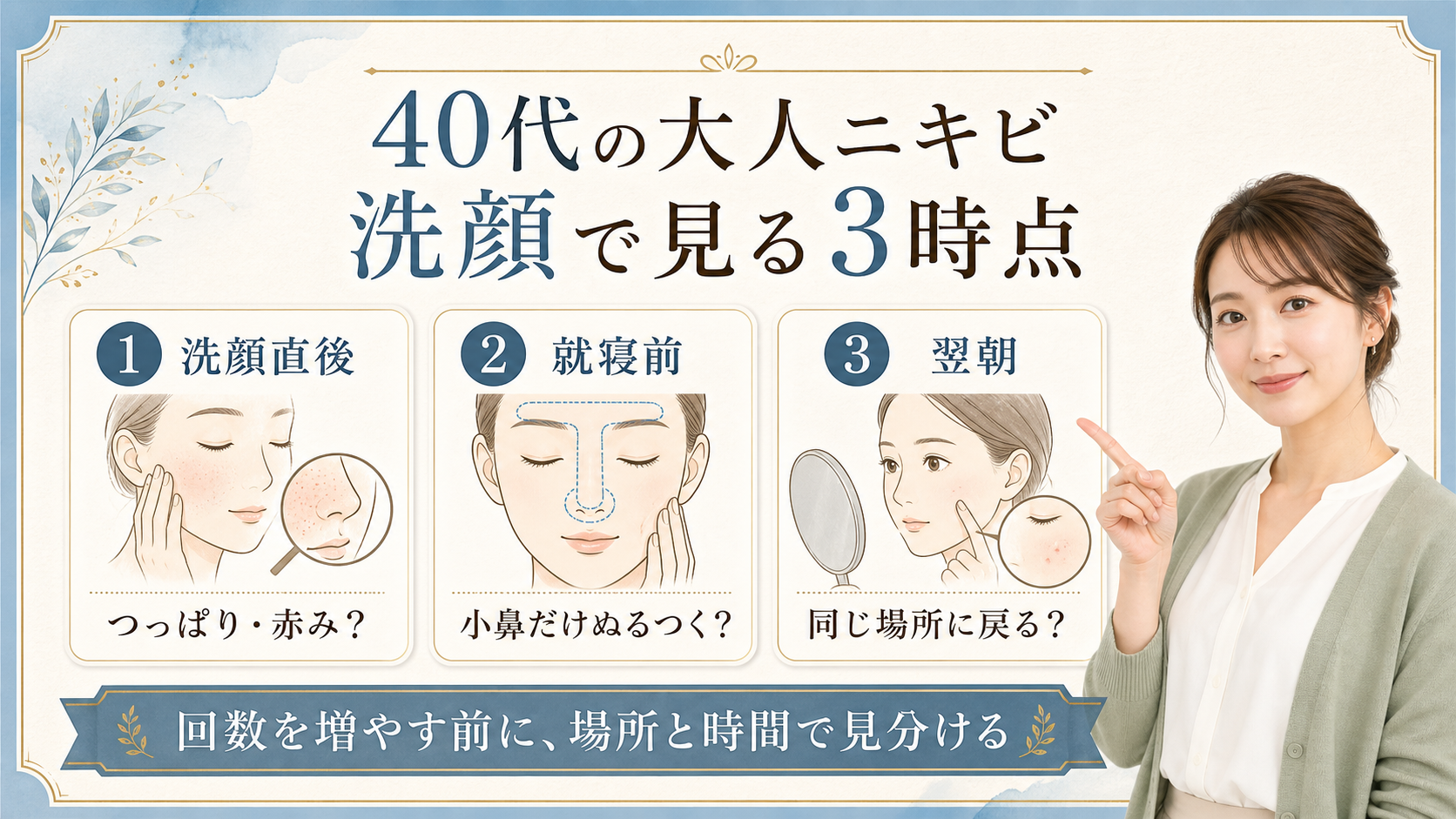 40代の大人ニキビ洗顔を洗顔直後、就寝前、翌朝で見る美容ボード