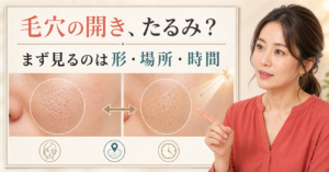 毛穴の開きとたるみを形・場所・時間で観察する図解
