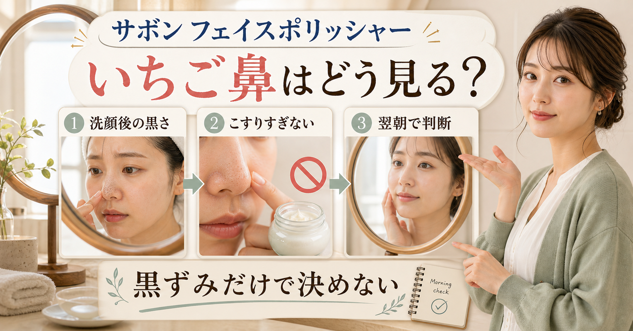 サボン フェイスポリッシャーをいちご鼻で使うときの小鼻・摩擦・翌朝の見方を整理したアイキャッチ