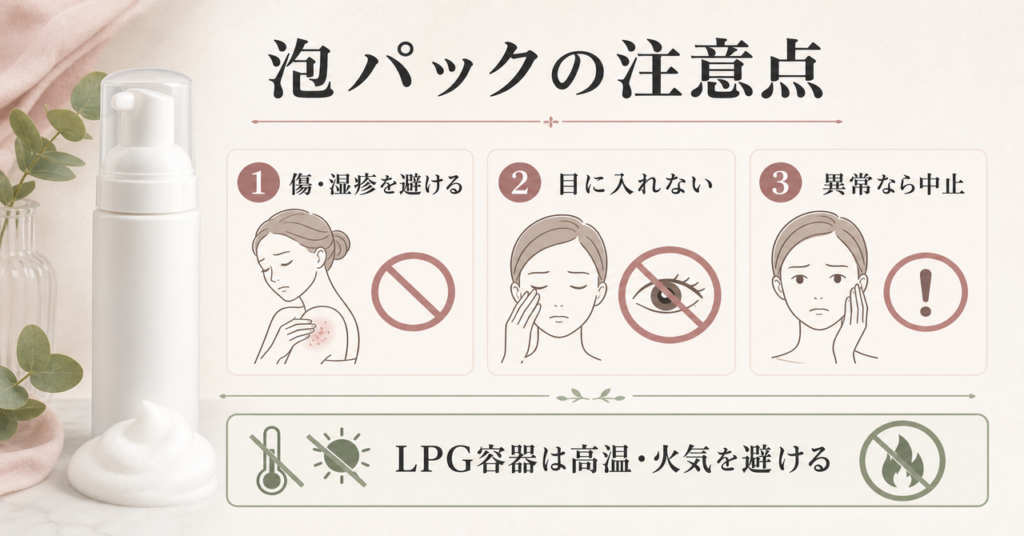泡パックの注意点を示す図解