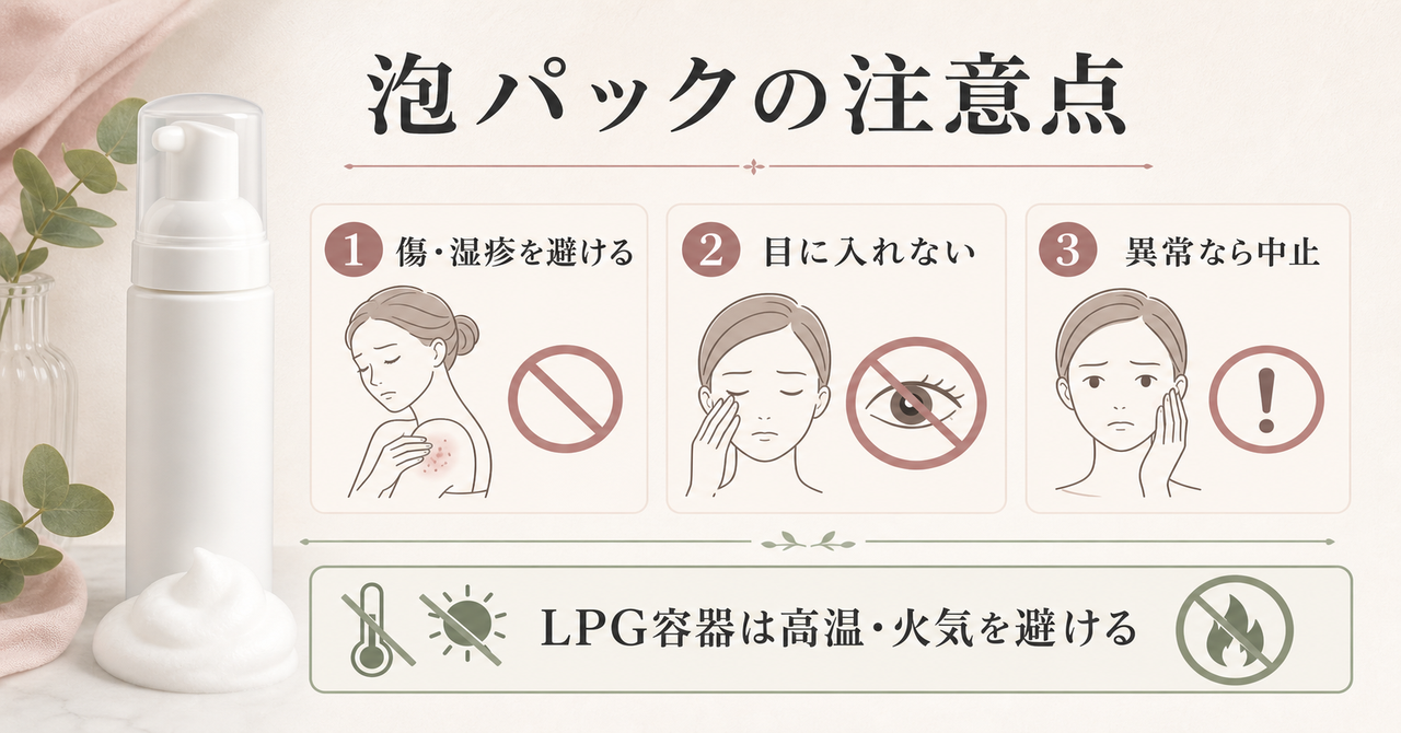泡パックの注意点を示す図解