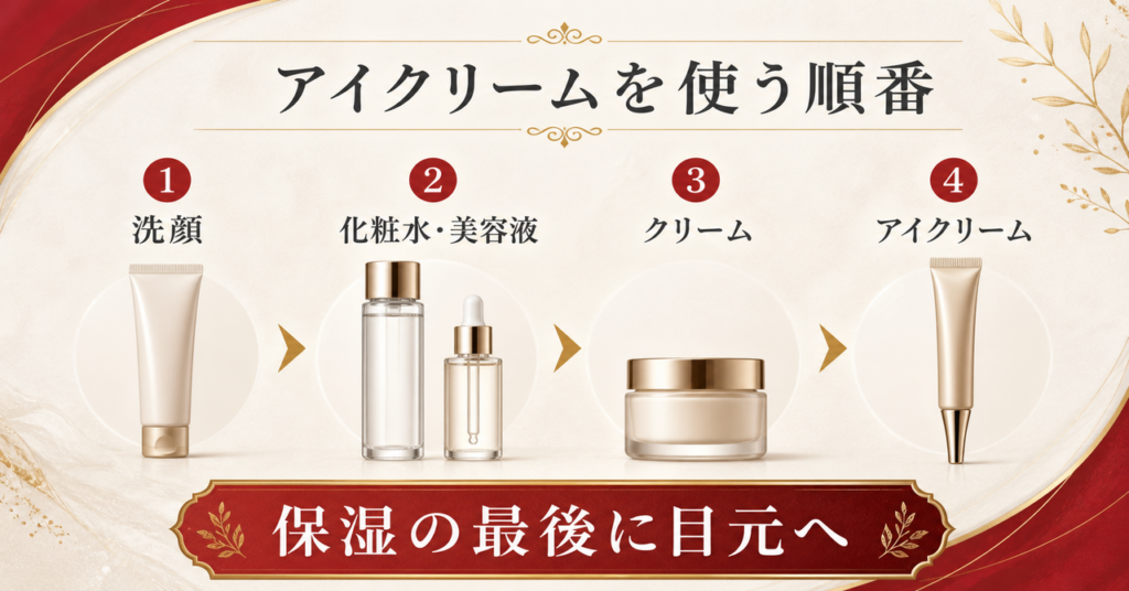 スパトリートメント Luxe アイクリームを使う順番を示す図解