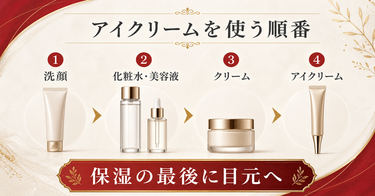 スパトリートメント Luxe アイクリームを使う順番を示す図解