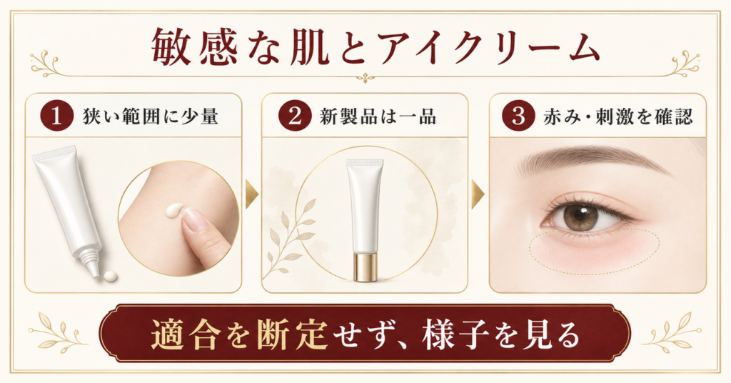 スパトリートメント Luxe アイクリームは敏感肌に使える？少量確認の手順を示す図解