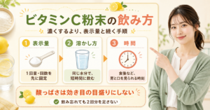 ビタミンC粉末を表示量・溶かし方・飲む時間で判断する図解