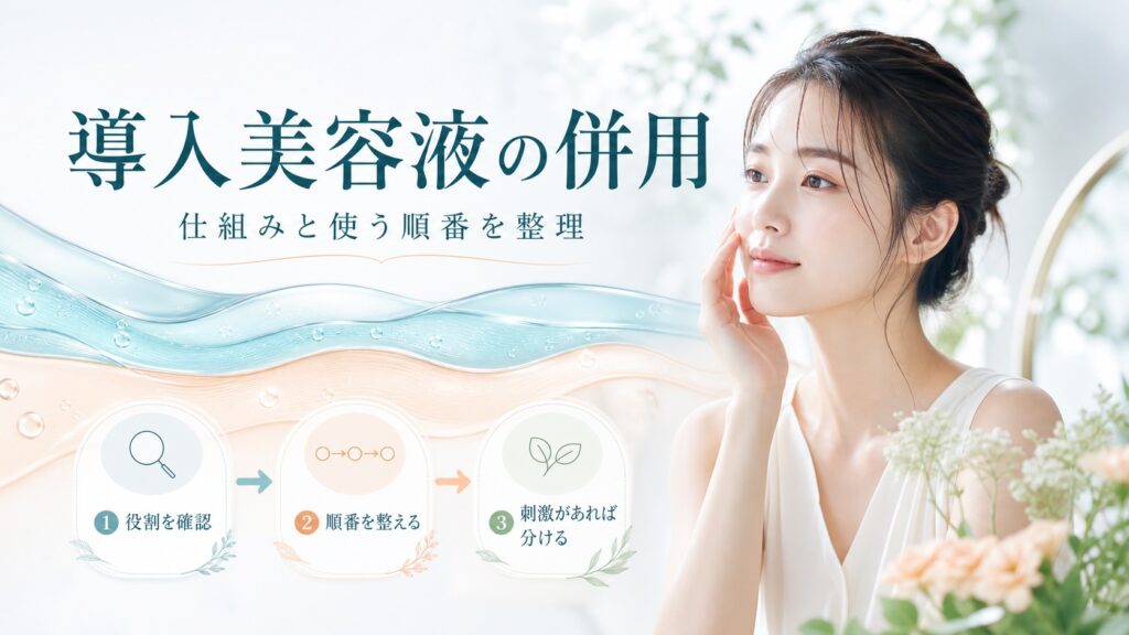 導入美容液の併用と使う順番・刺激への配慮を示すビューティーボード