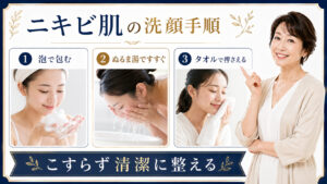 ニキビ肌の洗顔手順を示すBeauty Board