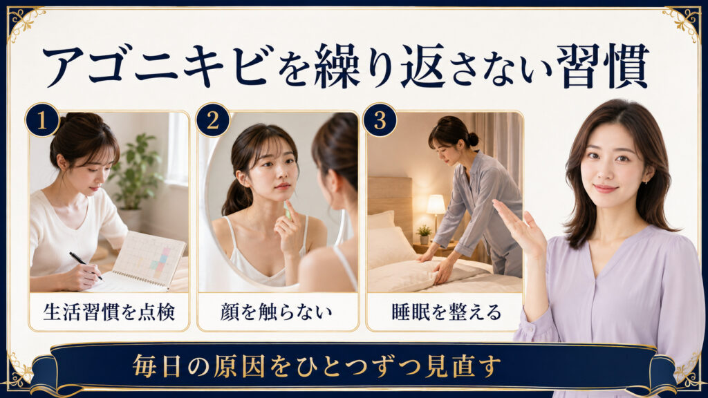 アゴニキビを繰り返さない習慣を示すBeauty Board
