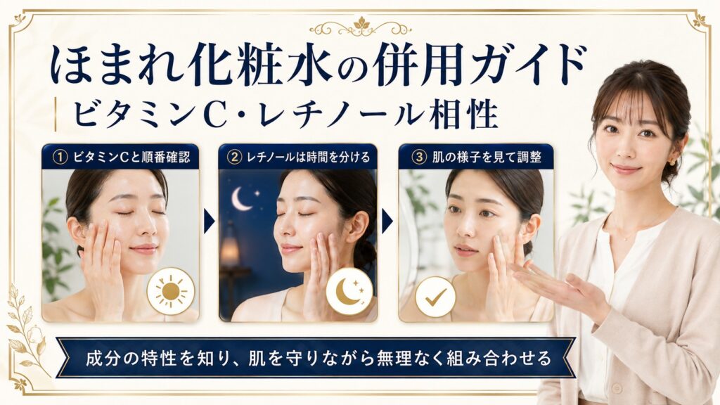 ビタミンCとレチノールとの併用相性を示す横長ガイド