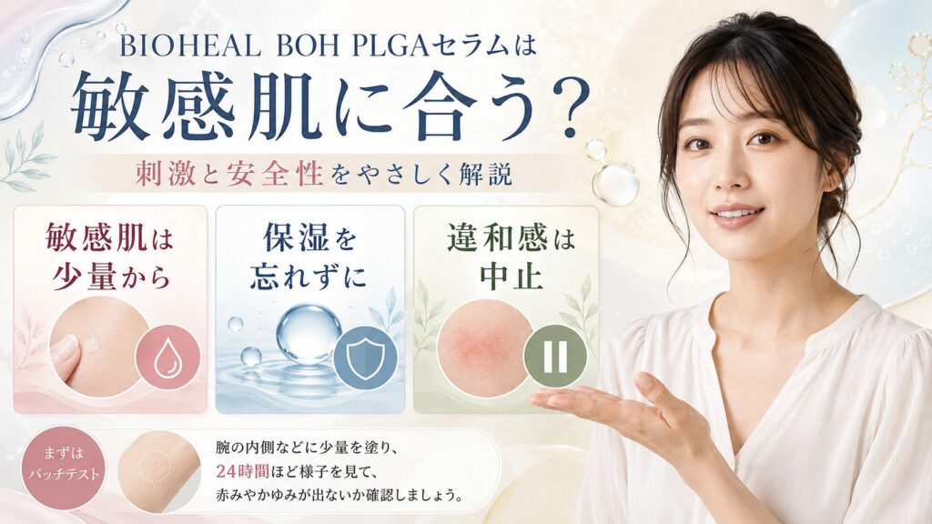 BIOHEAL BOH PLGAセラムの敏感肌への刺激と安全性を解説する横長Beauty Board