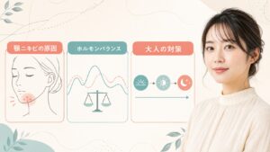 顎ニキビの原因、ホルモンバランス、大人の対策を解説する横長Beauty Board
