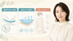 摩擦と蒸れを減らす衣類設計、お尻ニキビのケアを解説する横長Beauty Board