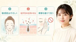 敏感肌に配慮した毛穴オフ、摩擦を避ける洗い方を解説する横長Beauty Board