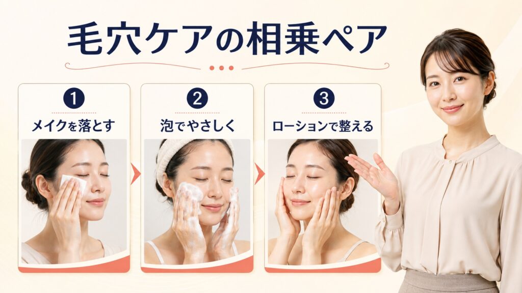 シェルクルールフォームWと洗顔・ローションを組み合わせる毛穴ケア3ステップ