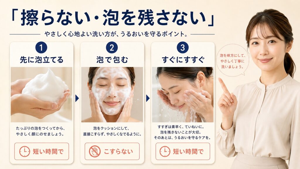 シェルクルールフォームWの直接擦り洗いと長時間の泡乗せを防ぐ3ステップ