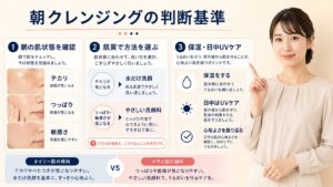 肌質別に朝クレンジングの要否を判断しこすらず保湿と日中UVケアを行う方法