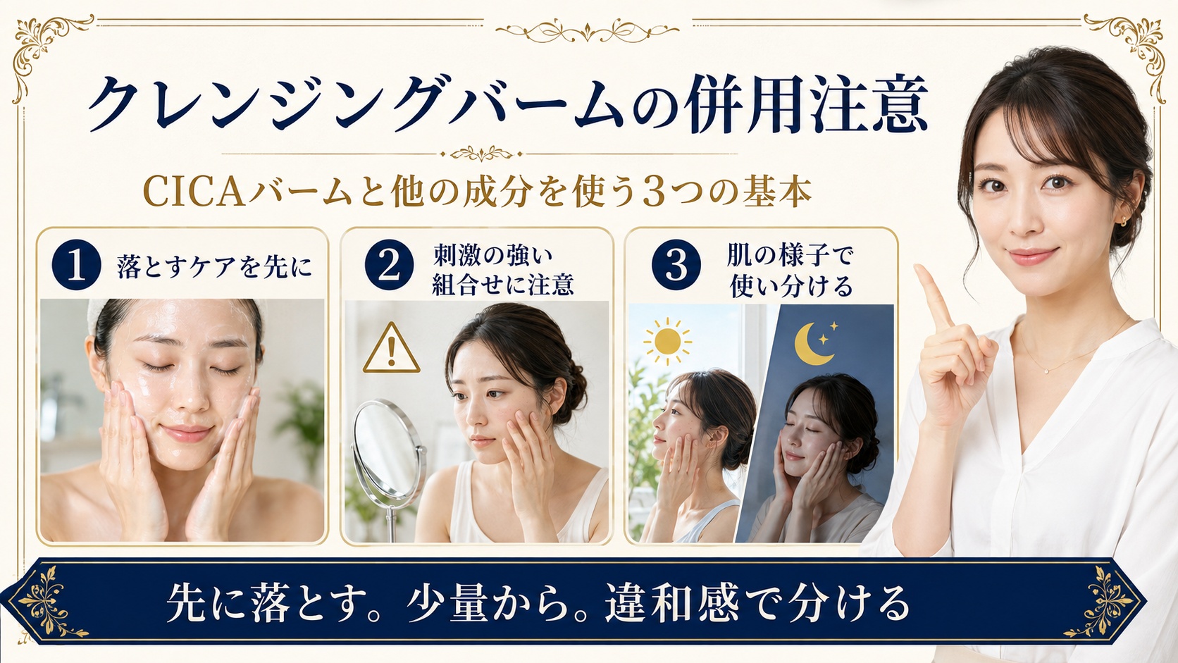 CICAクレンジングバームの併用で先に落とし少量から試して違和感時は使い分ける注意点を示すBeauty Board