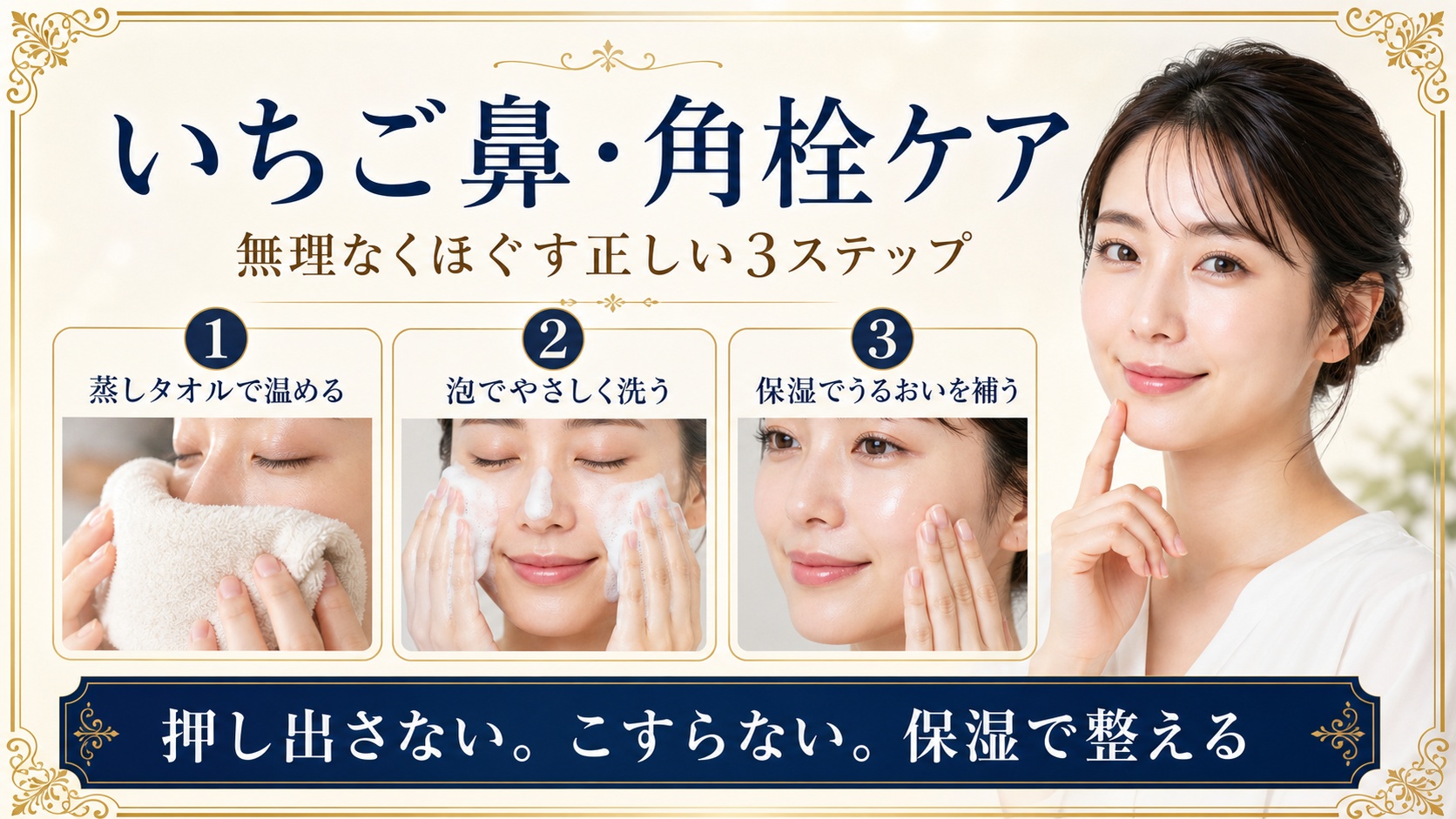 いちご鼻と角栓対策に蒸しタオルで温め泡で洗い保湿する正しいステップを示すBeauty Board